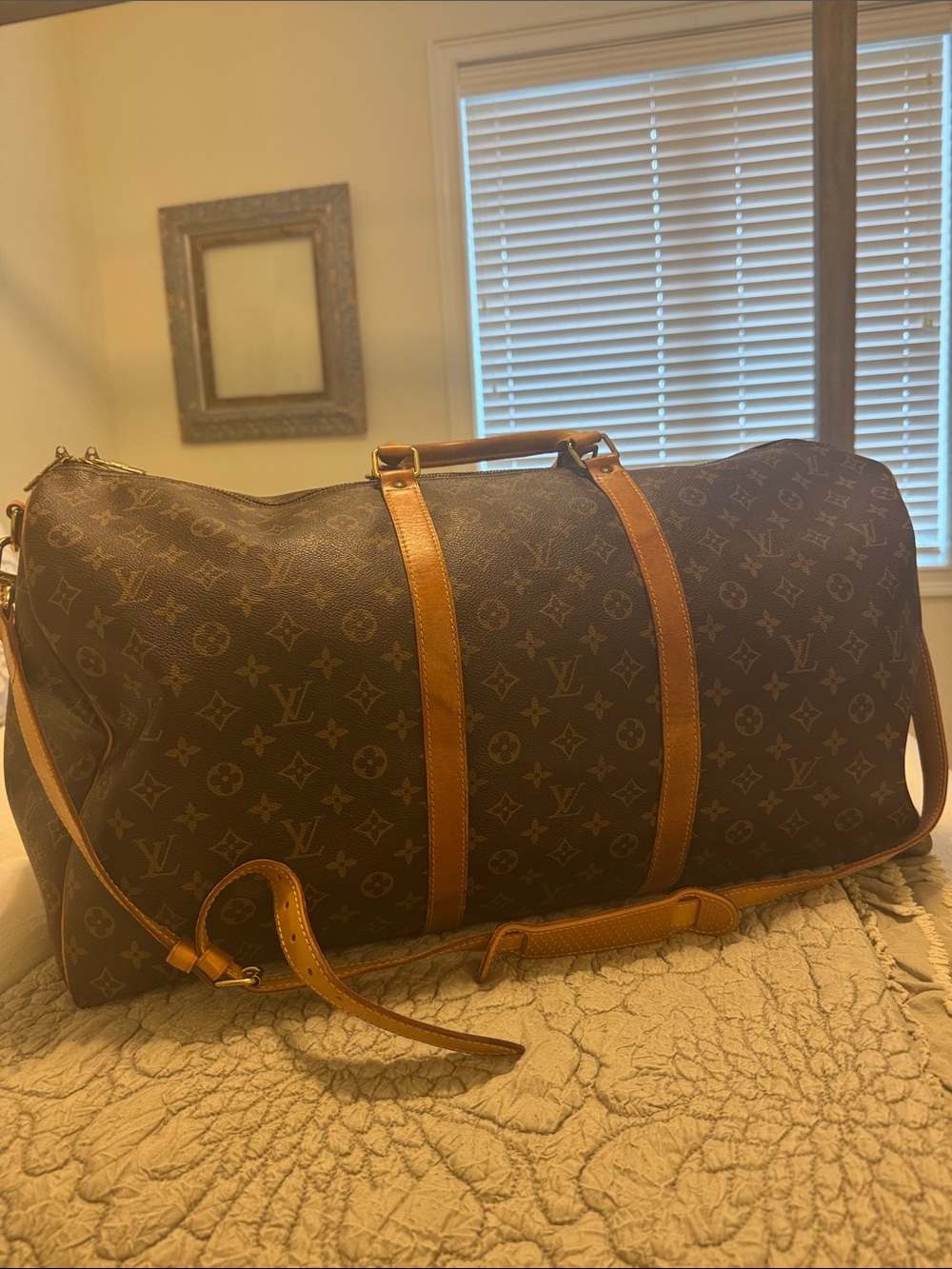 Louis Vuitton Brown Monogram Canvas Duffel with Tan Leather Trim